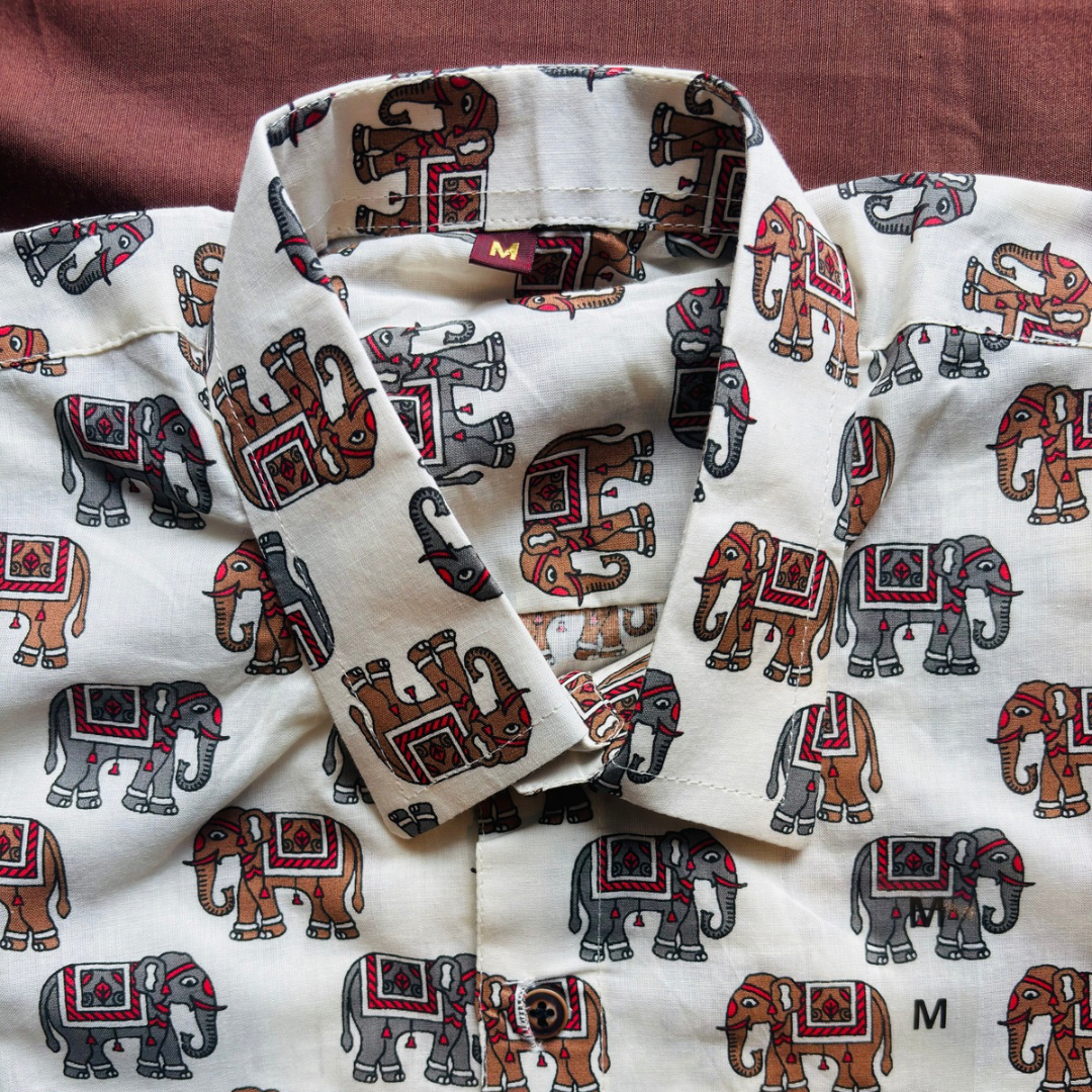 Orange & Grey Elephant | Regular Fit | Half Sleeves Shirt