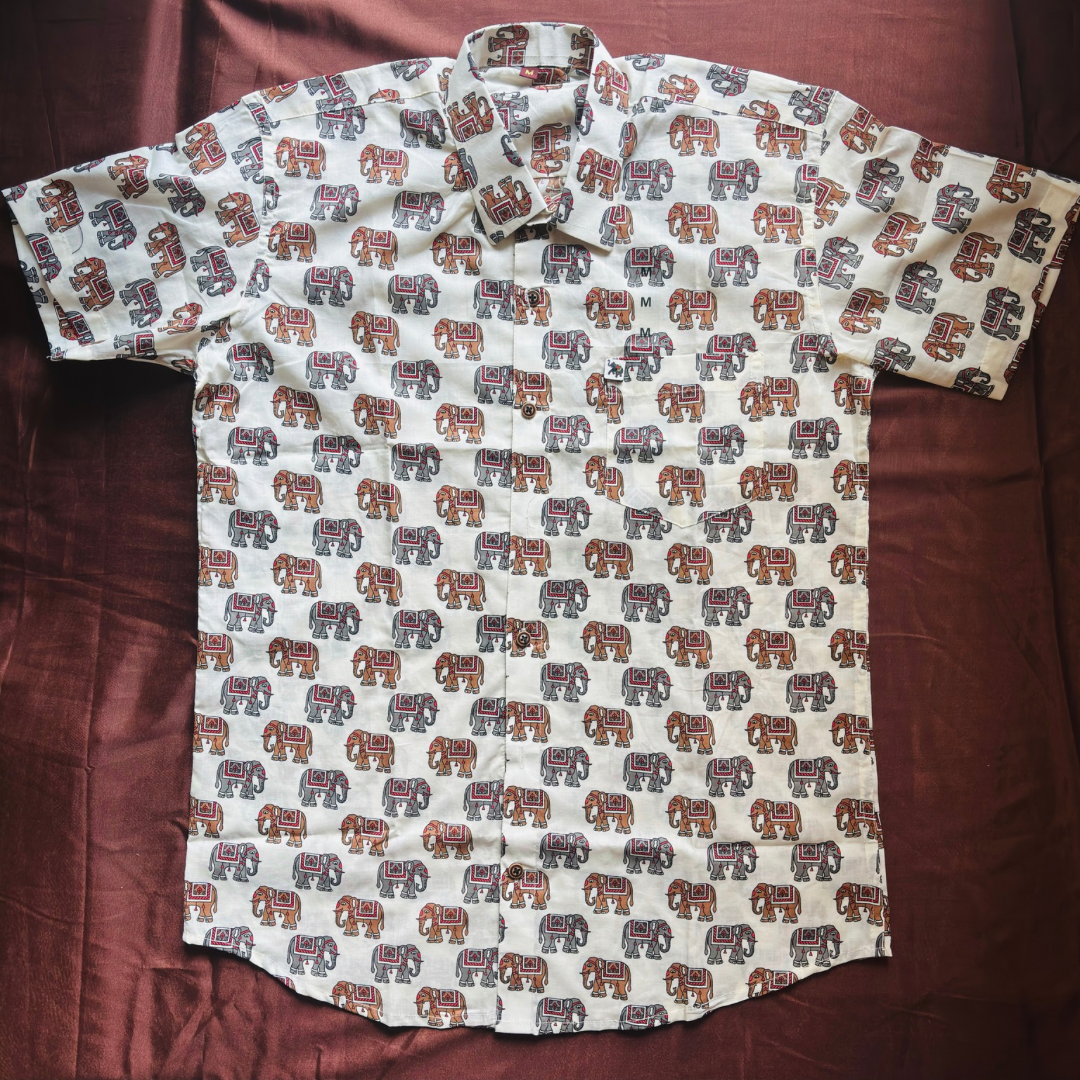 Orange & Grey Elephant | Regular Fit | Half Sleeves Shirt