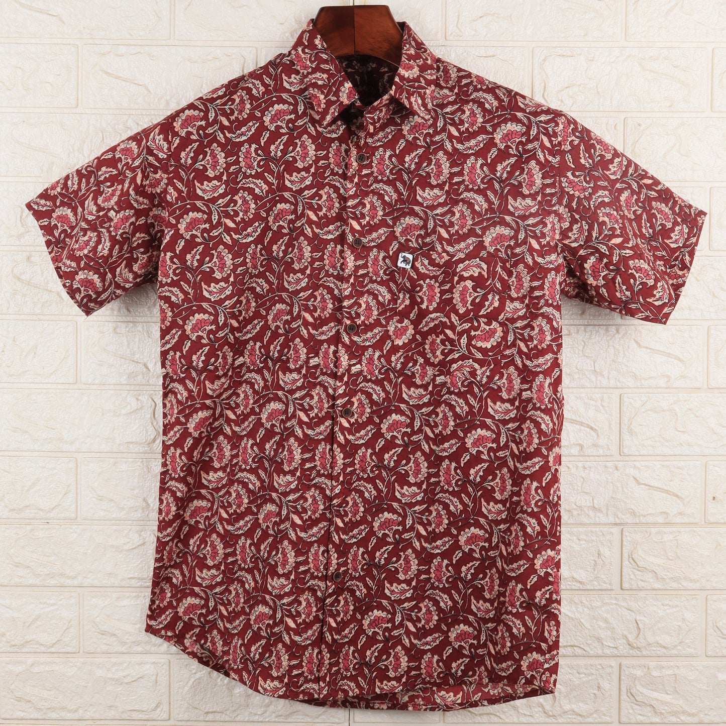 Red Flower HandBlock| Regular Fit | Half Sleeves Shirt