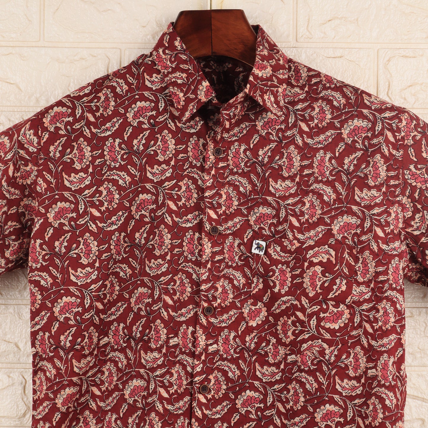 Red Flower HandBlock| Regular Fit | Half Sleeves Shirt