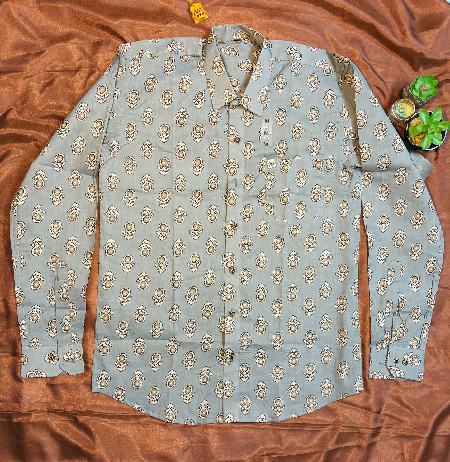 Grey Flower Patterned Print | Regular Fit | Full Sleeves Shirt