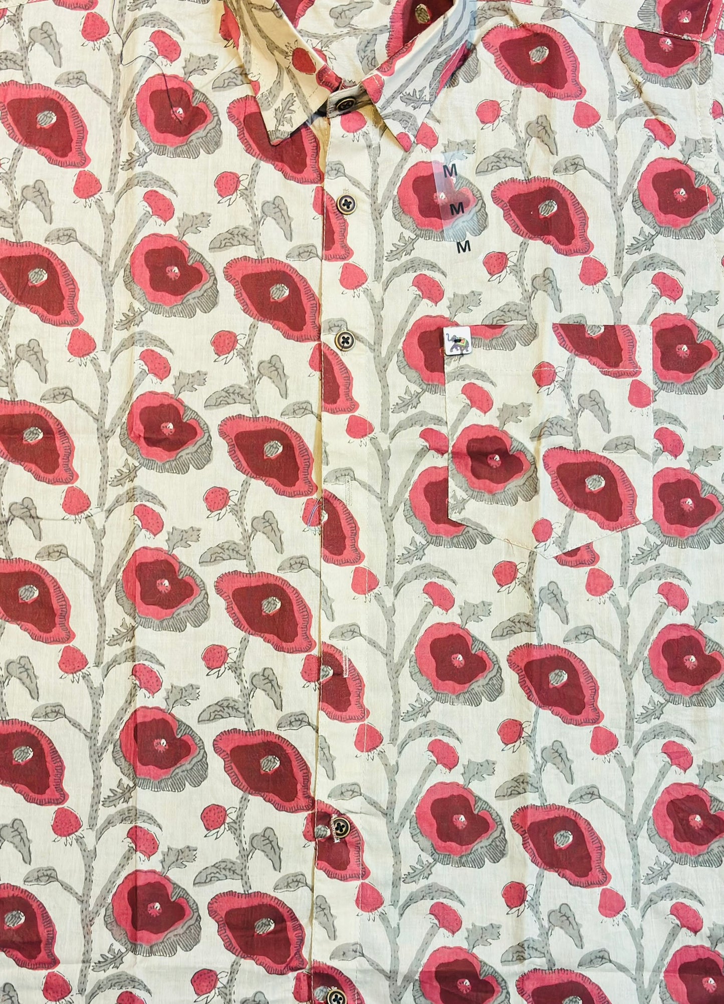 Grey and Red Flower Print | Regular Fit | Half Sleeves Shirt