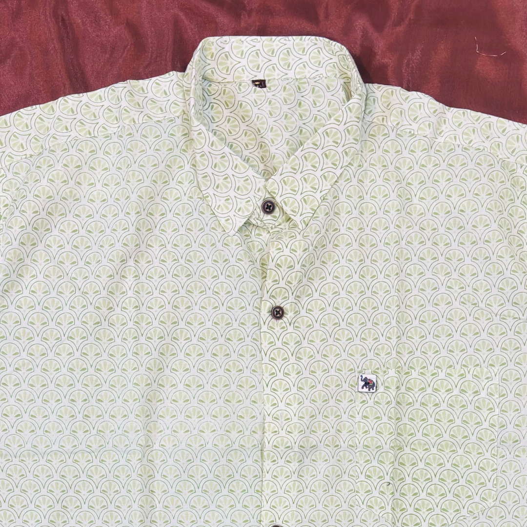 Light Green Flower Print | Regular Fit | Full Sleeves Shirt