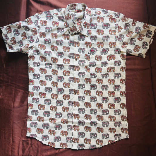 Orange & Grey Elephant | Regular Fit | Half Sleeves  Shirt