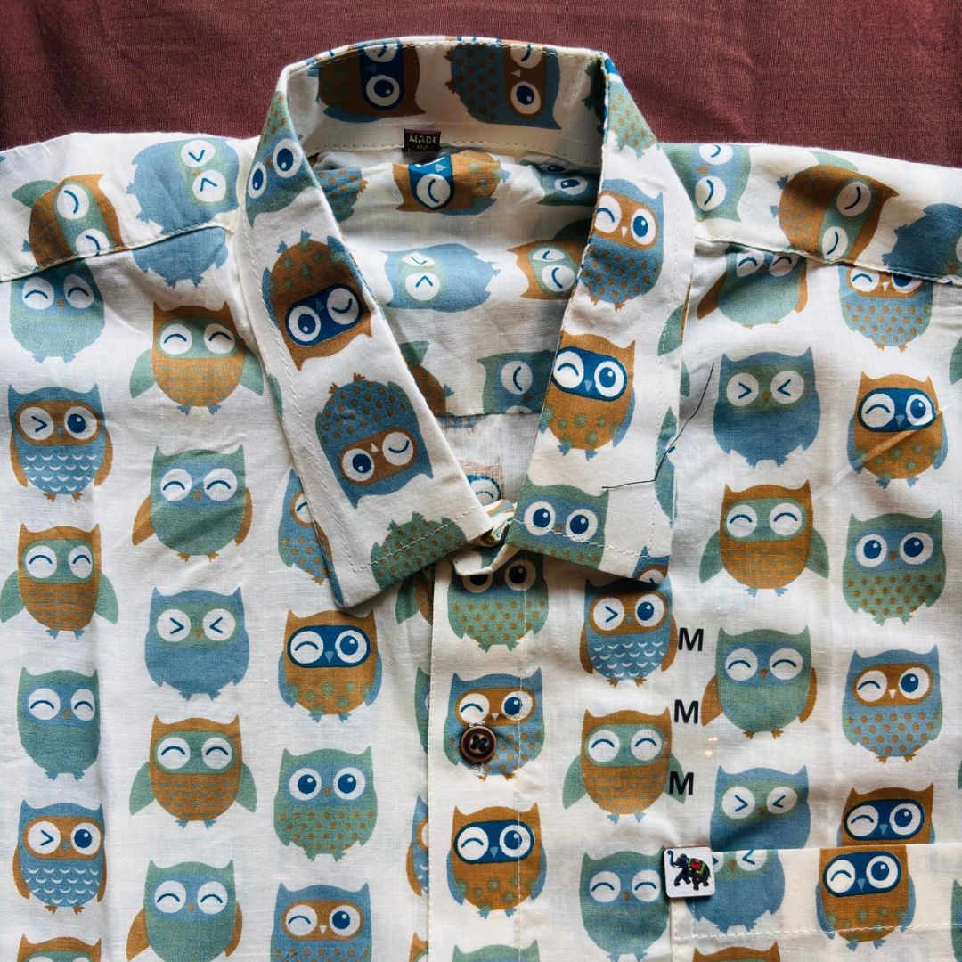 Colourful Owl Print | Regular Fit | Half Sleeves  Shirt