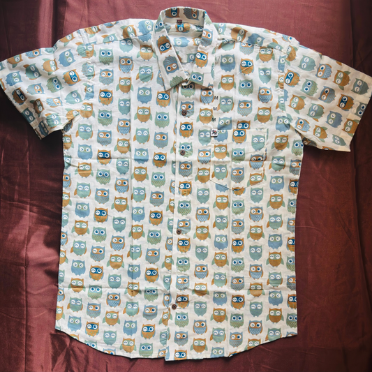 Colourful Owl Print | Regular Fit | Half Sleeves  Shirt