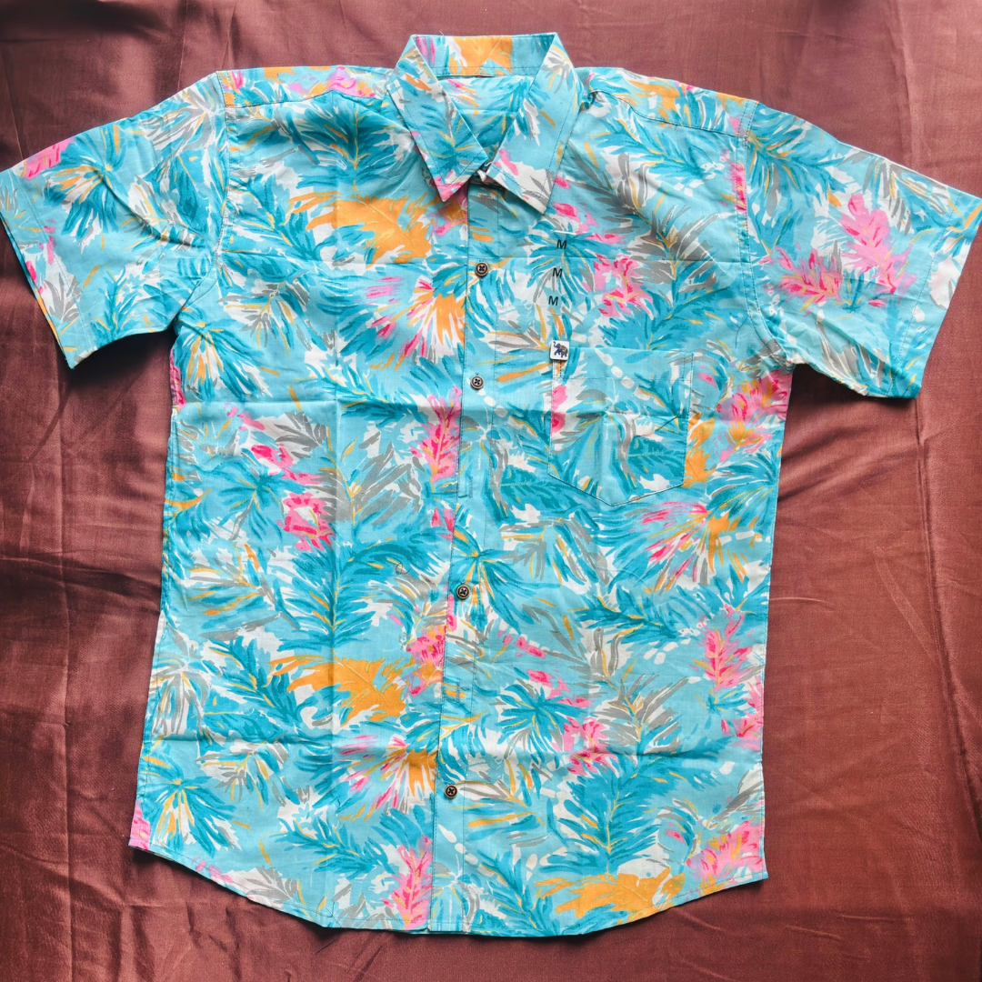 Blue Colourful Print | Regular Fit | Half Sleeves Shirt
