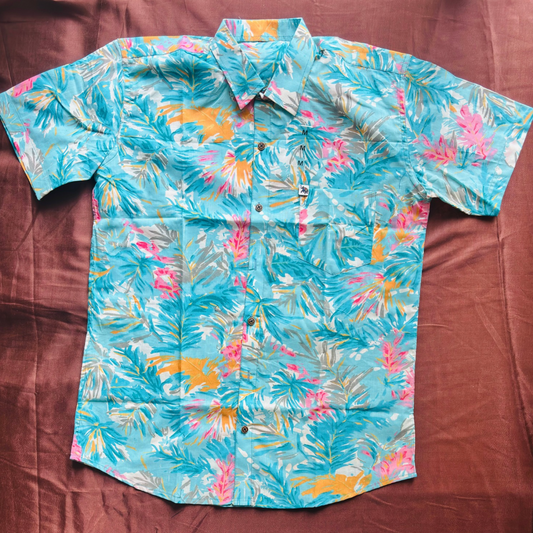 Blue Colourful Print | Regular Fit | Half Sleeves Shirt