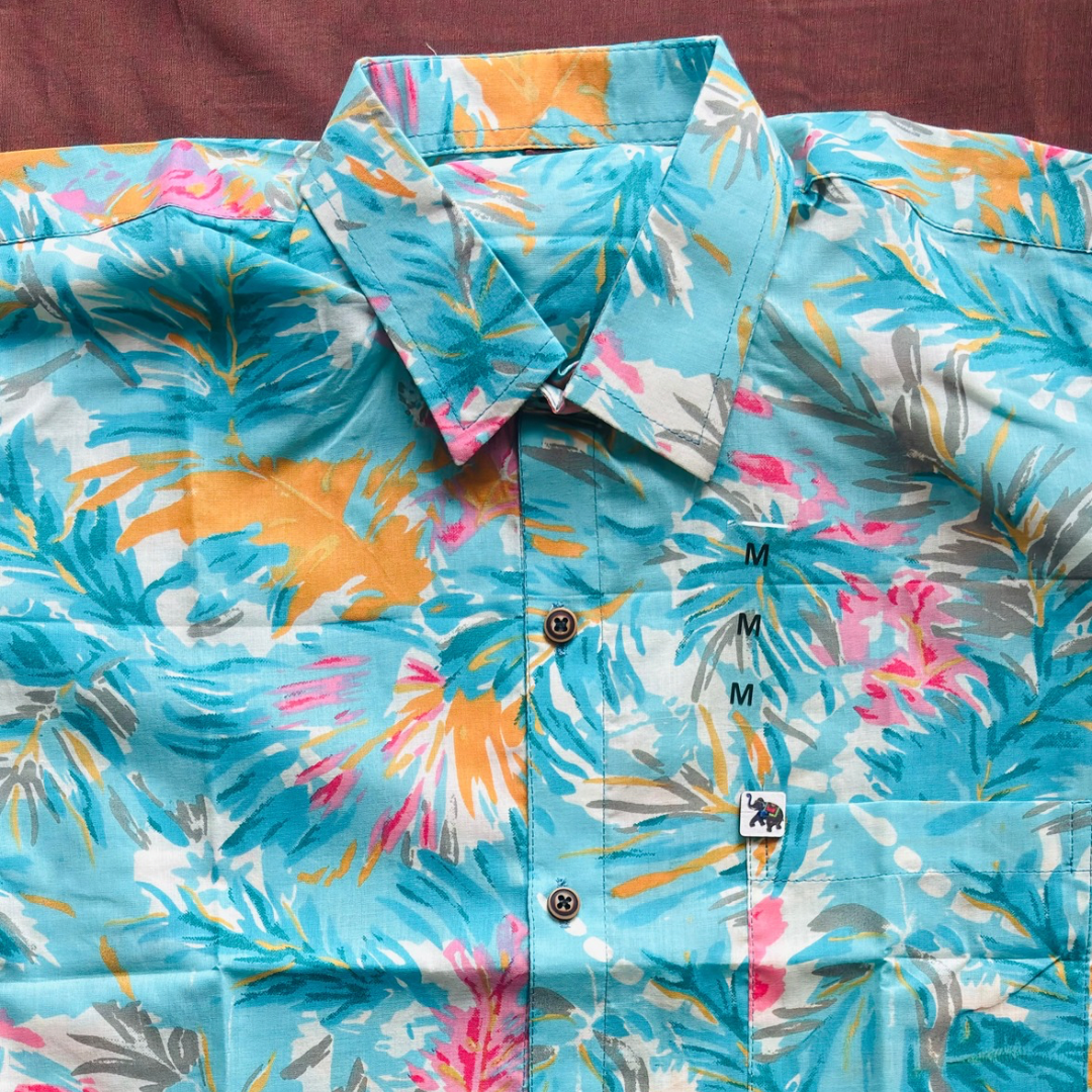 Blue Colourful Print | Regular Fit | Half Sleeves Shirt