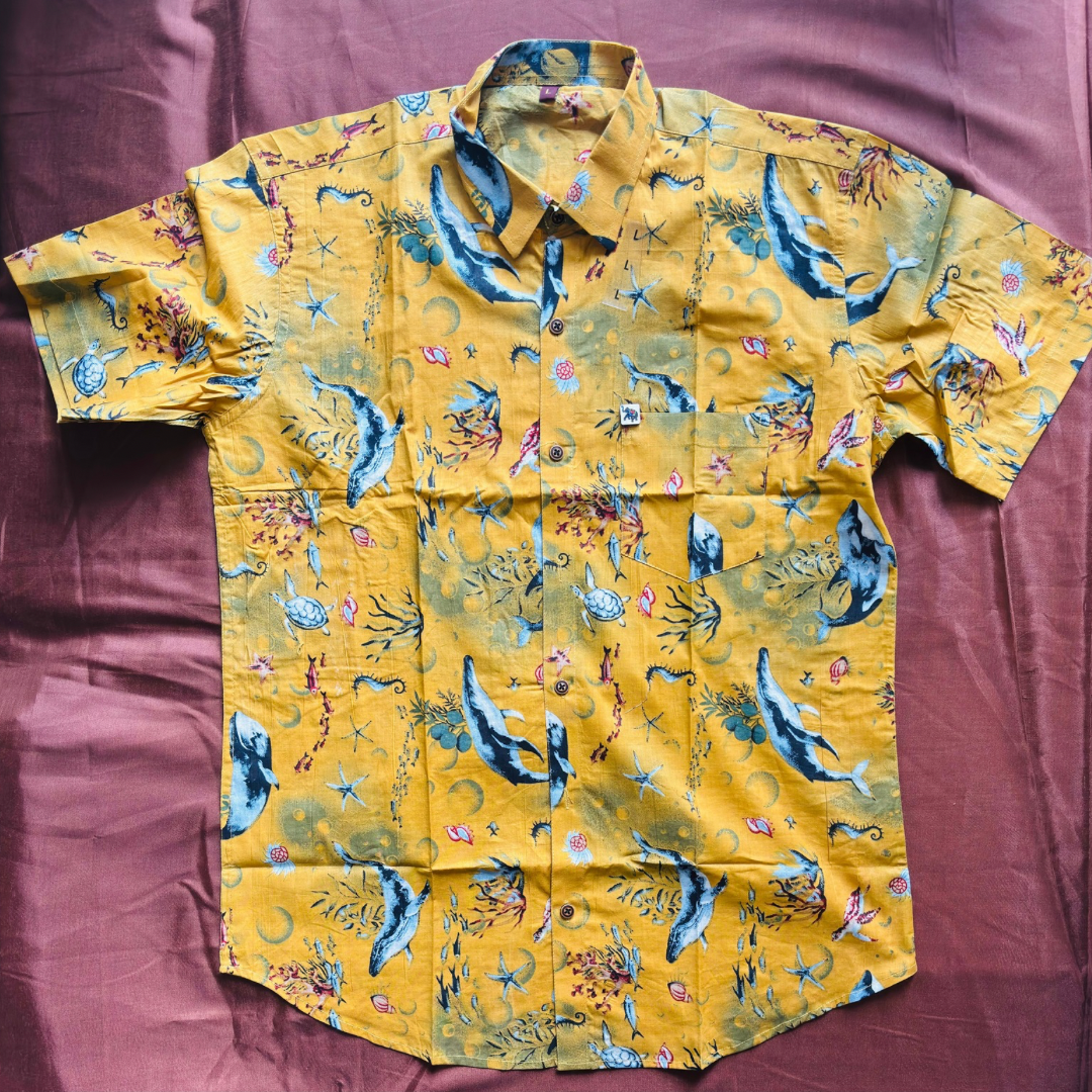 Yellow Sea Life Colourful Print | Regular Fit | Half Sleeves Shirt