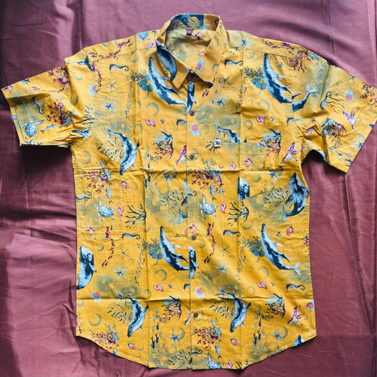 Yellow Sea Life Colourful Print | Regular Fit | Half Sleeves Shirt