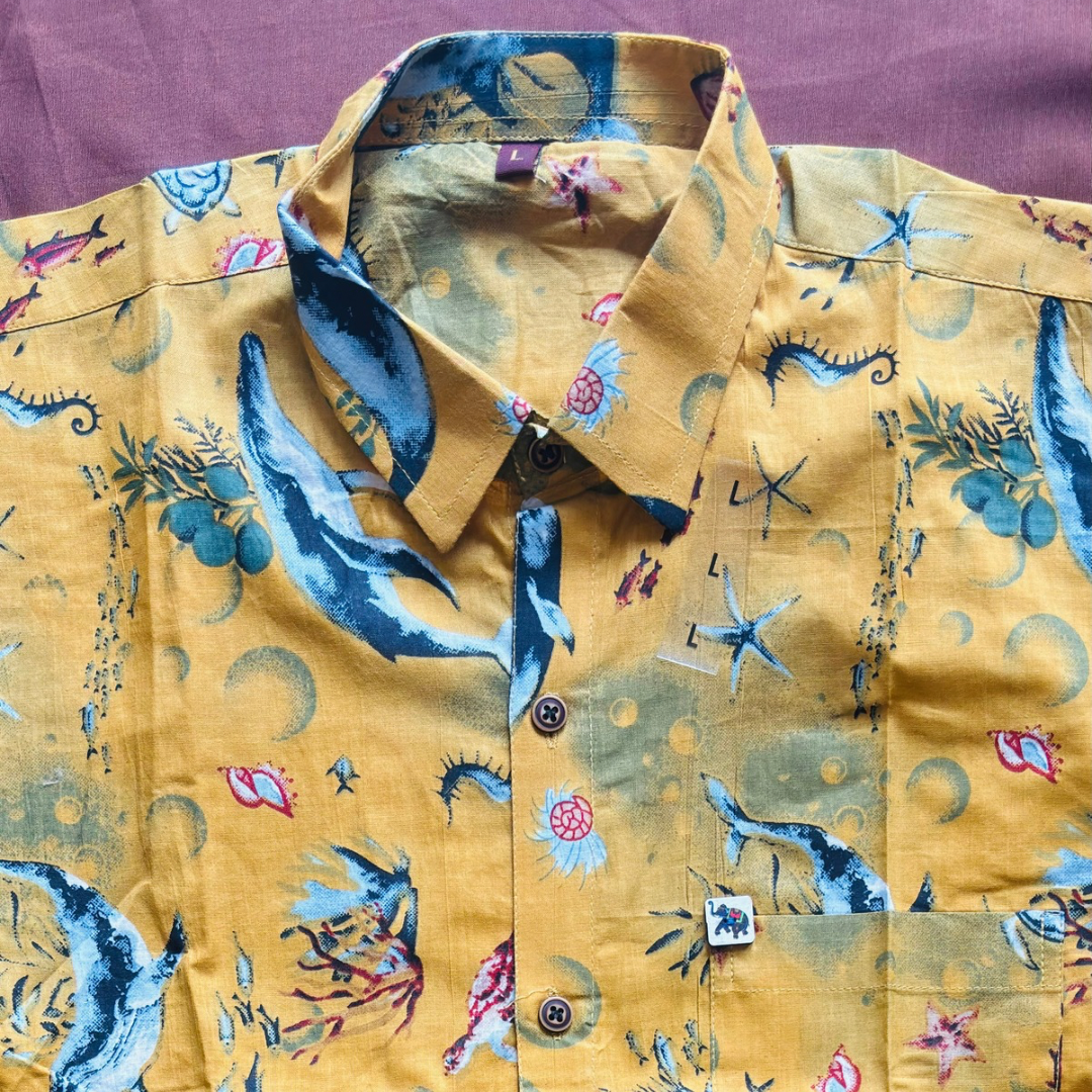 Yellow Sea Life Colourful Print | Regular Fit | Half Sleeves Shirt