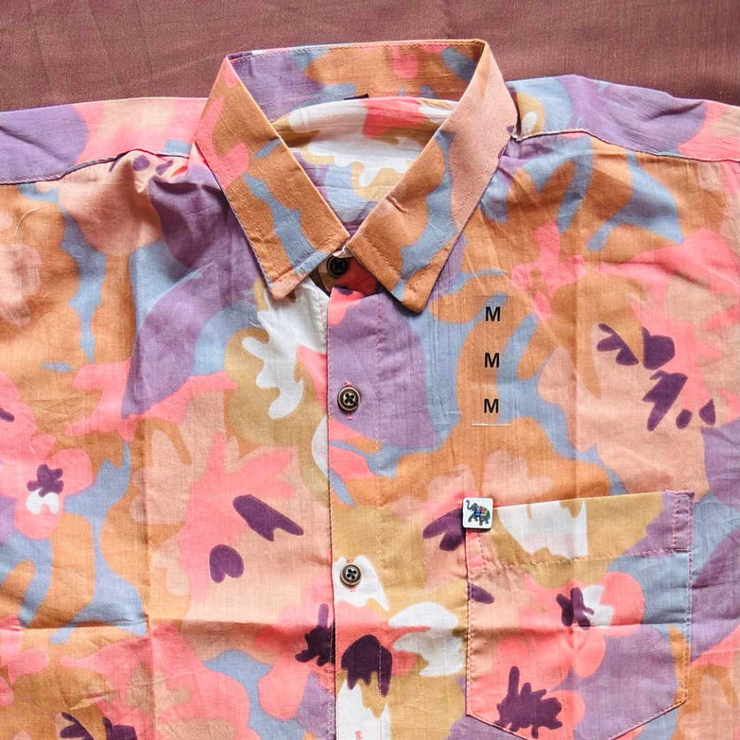 Orange Colourful Print | Regular Fit | Half Sleeves Shirt