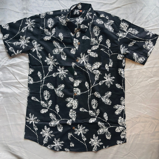 Black Leaves Print | Regular Fit | Half Sleeves Shirt