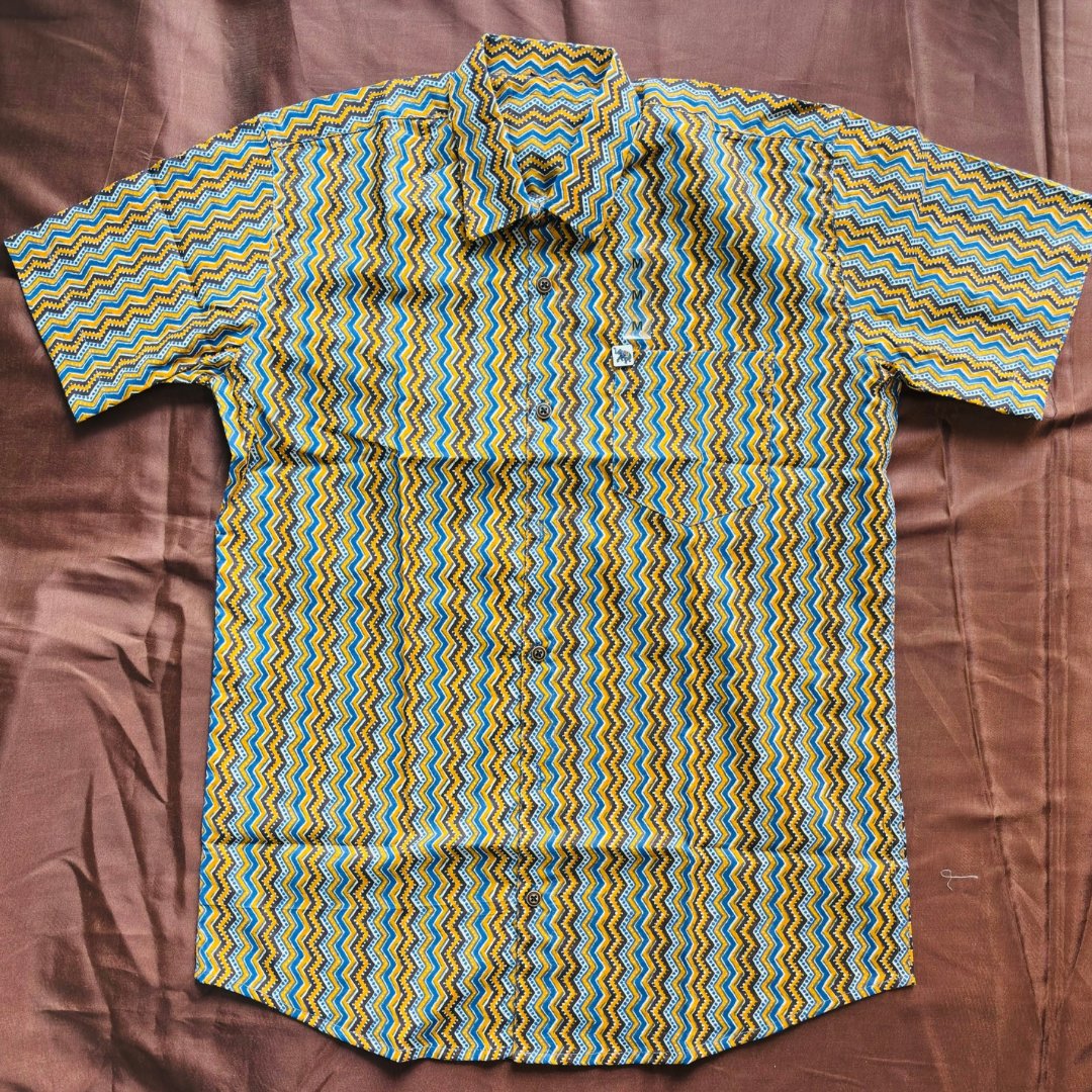 Blue Orange Stripped Print | Regular Fit | Half Sleeves Shirt