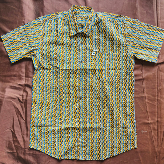 Blue Orange Stripped Print | Regular Fit | Half Sleeves Shirt