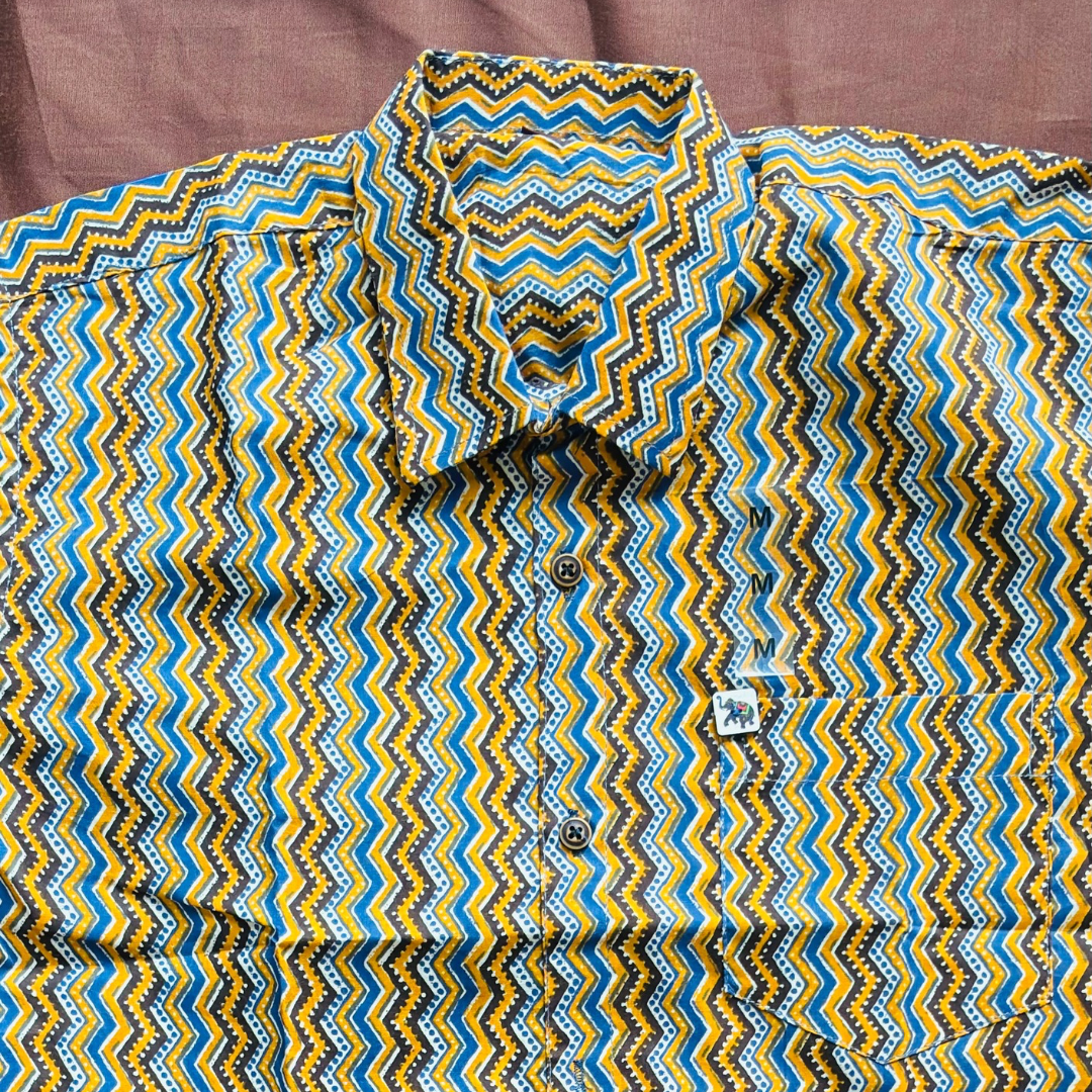 Blue Orange Stripped Print | Regular Fit | Half Sleeves Shirt