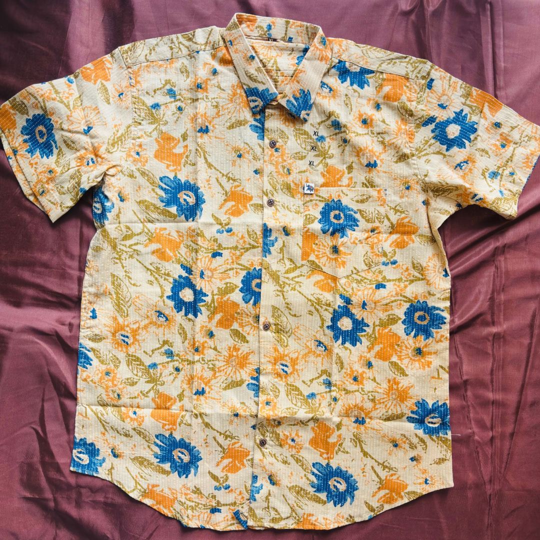Mustard Yellow Floral Print | Regular Fit | Half Sleeves Shirt