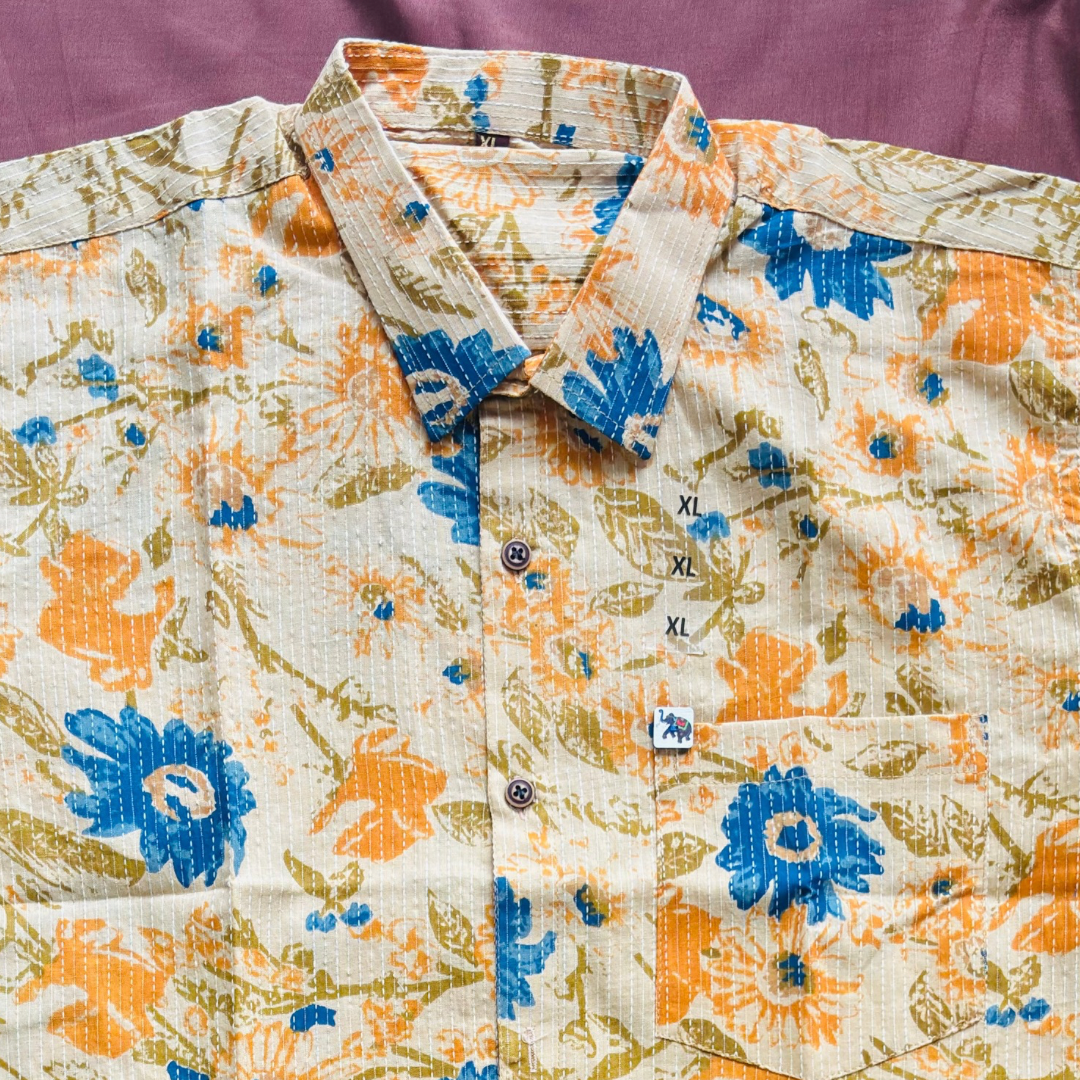 Mustard Yellow Floral Print | Regular Fit | Half Sleeves Shirt