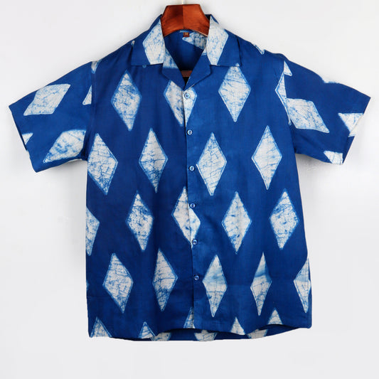 Blue HandBlock | Oversize Cuban Collar | Half Sleeves  Shirt