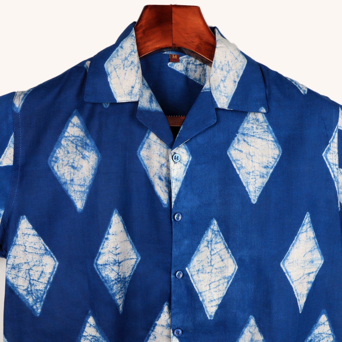 Blue HandBlock | Oversize Cuban Collar | Half Sleeves  Shirt