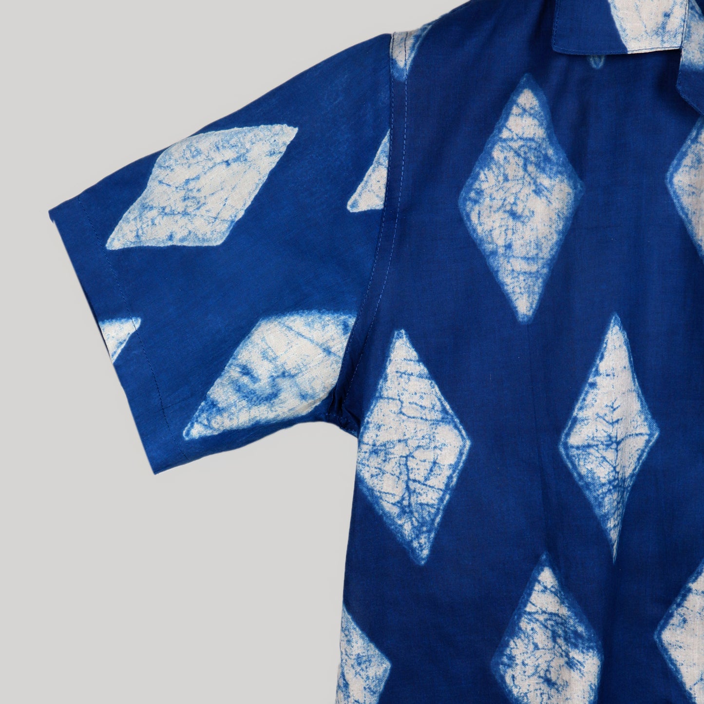 Blue HandBlock | Oversize Cuban Collar | Half Sleeves  Shirt