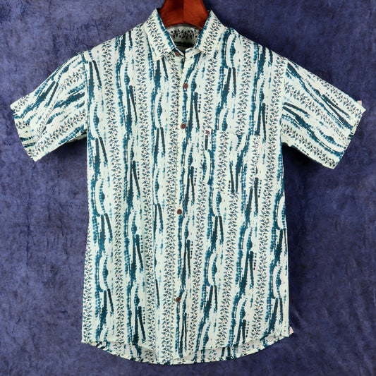 Aqua Blue Pattern | Regular Fit | Half Sleeves  Shirt
