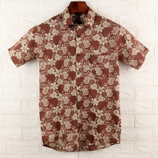 Cool Brown Flower Print | Regular Fit | Half Sleeves Shirt