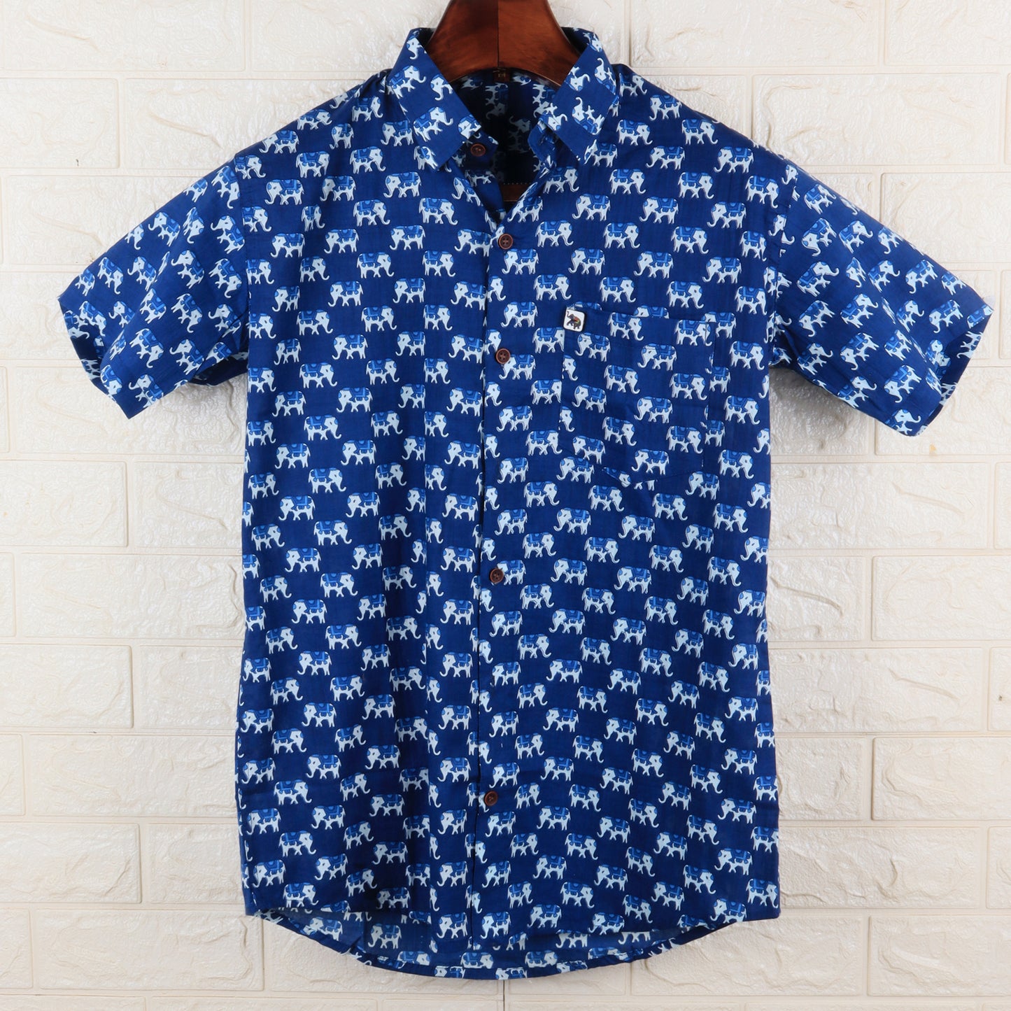 Blue Elephant Print | Regular Fit | Half Sleeves Shirt
