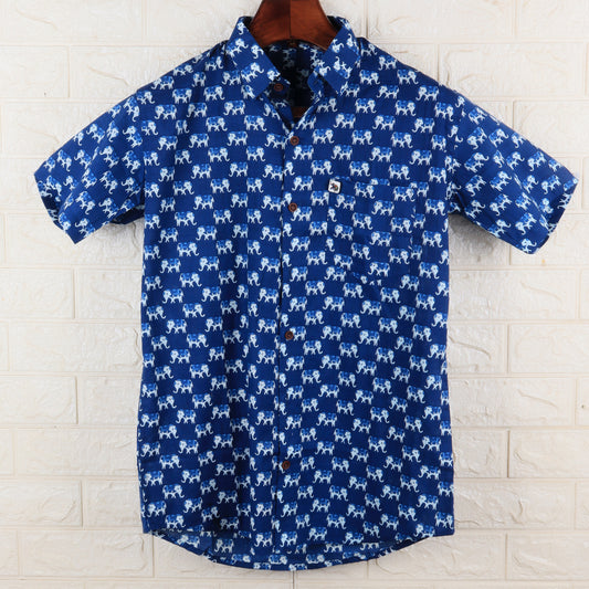 Blue Elephant Print | Regular Fit | Half Sleeves Shirt