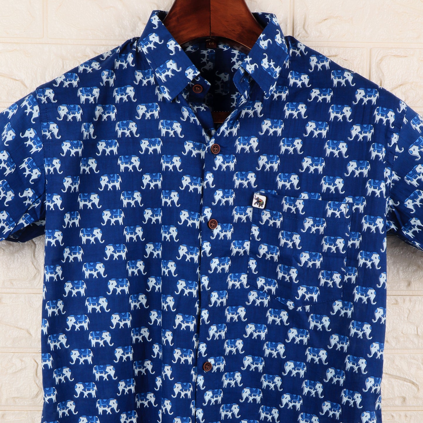 Blue Elephant Print | Regular Fit | Half Sleeves Shirt