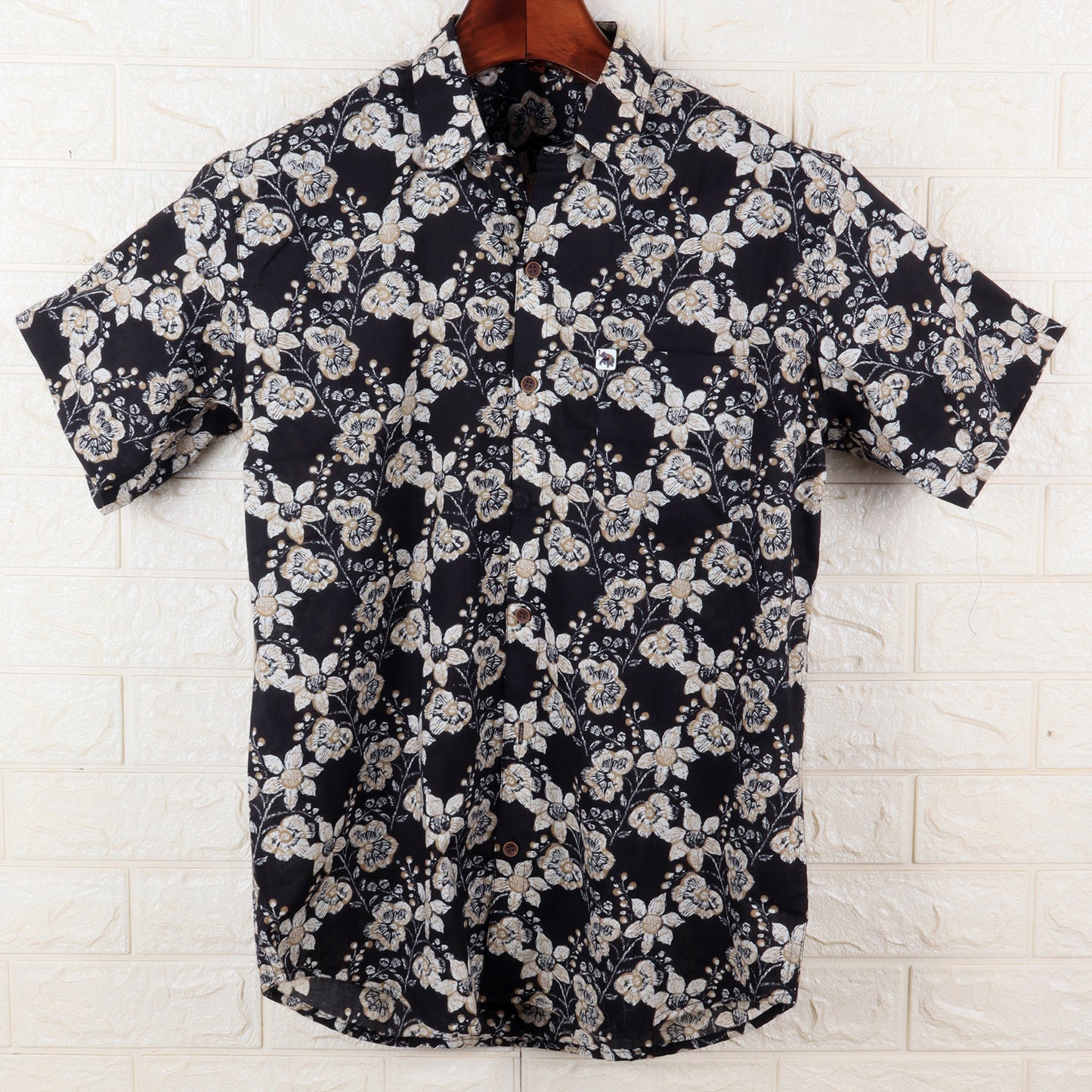 Black Flower | Regular Fit | Half Sleeves Shirt