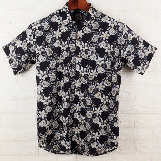 Black Flower | Regular Fit | Half Sleeves Shirt