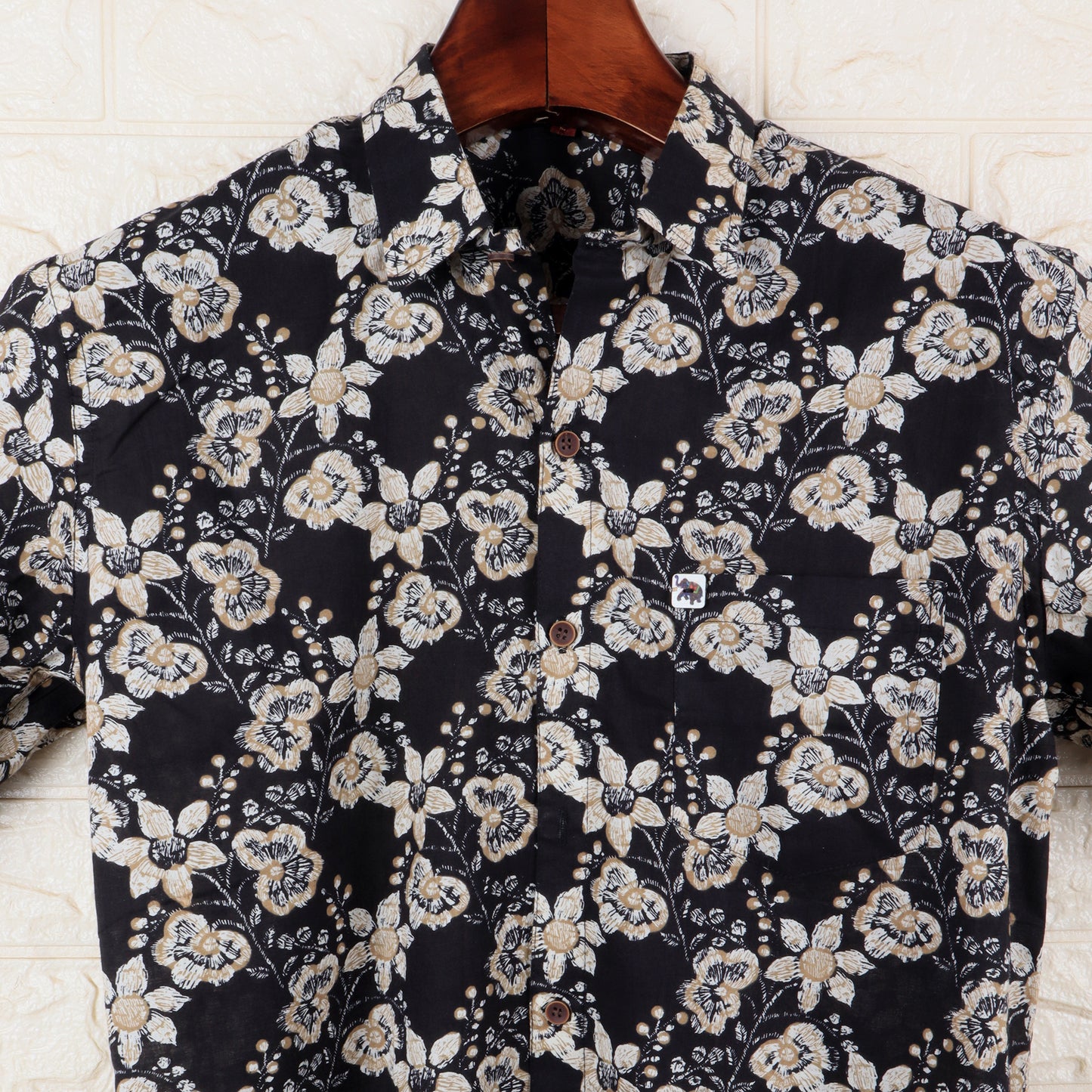 Black Flower | Regular Fit | Half Sleeves Shirt