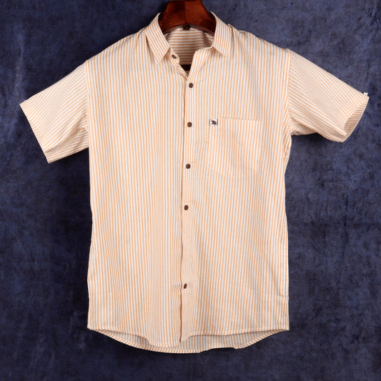White & Yellow Striped | Regular Fit | Half Sleeves  Shirt