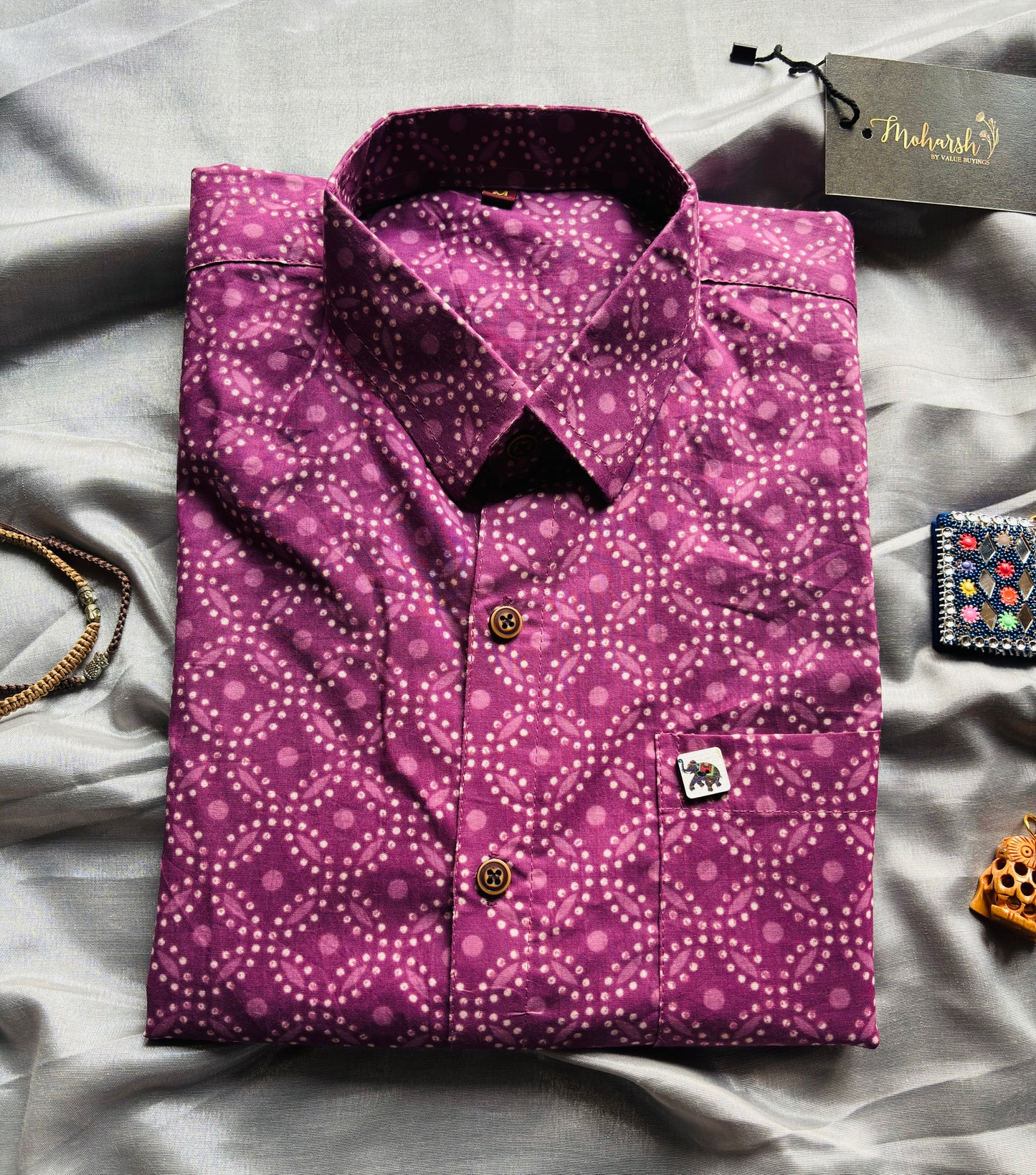 Purple Bandhej | Regular Fit | Full Sleeves Shirt
