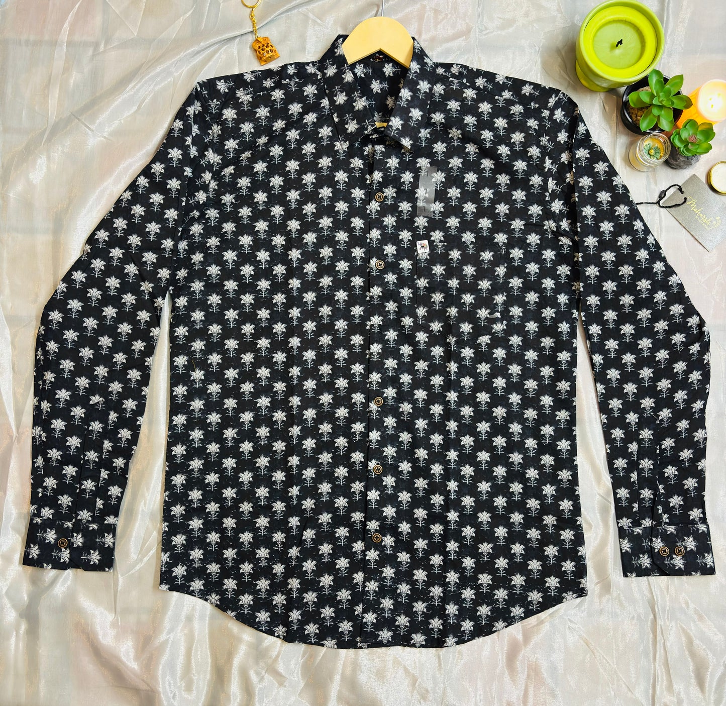 Black Flower Booties | Regular Fit | Full Sleeves  Shirt