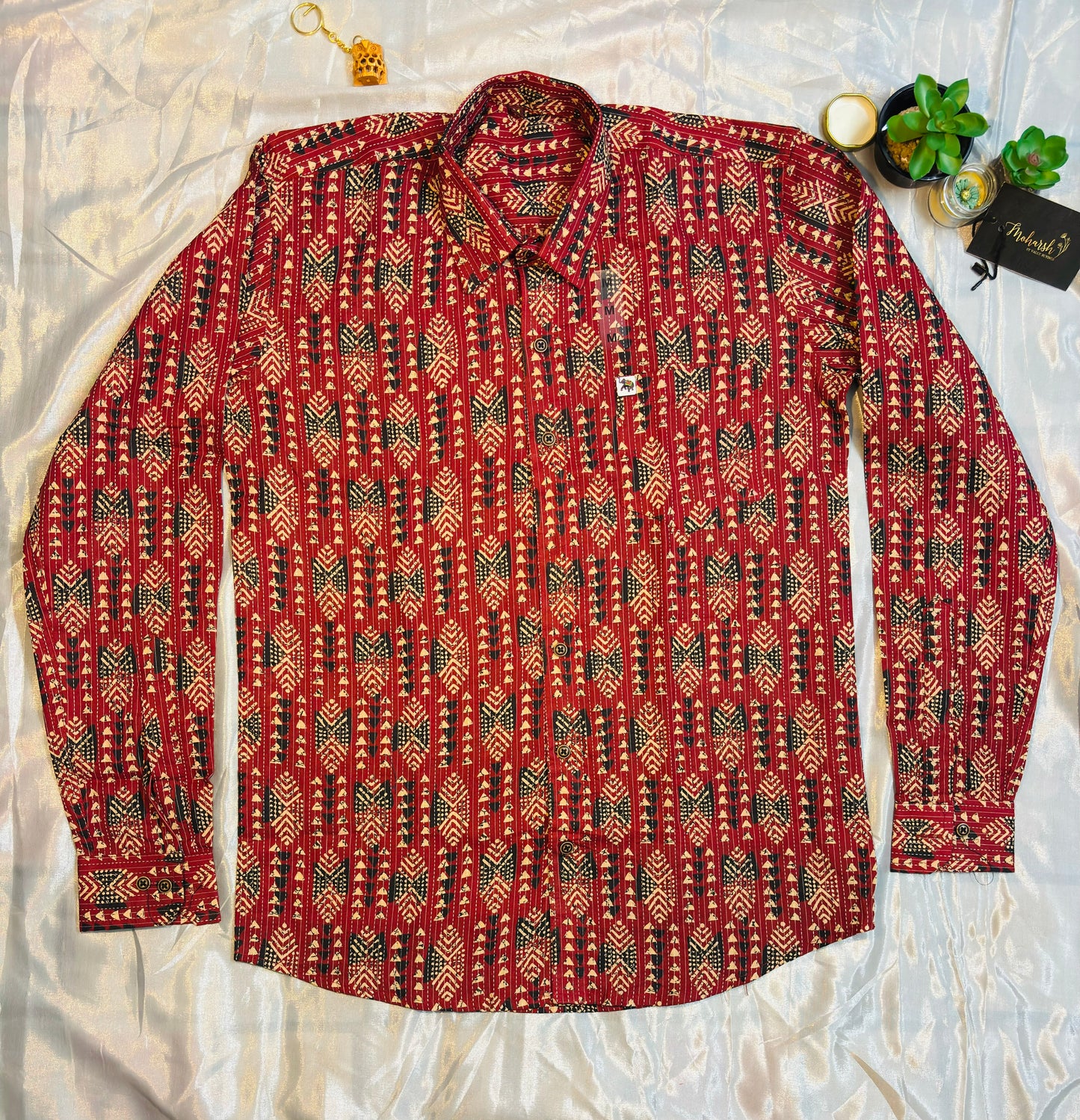 Red Katha Print | Regular Fit | Full Sleeves  Shirt