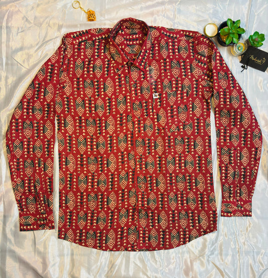 Red Katha Print | Regular Fit | Full Sleeves  Shirt