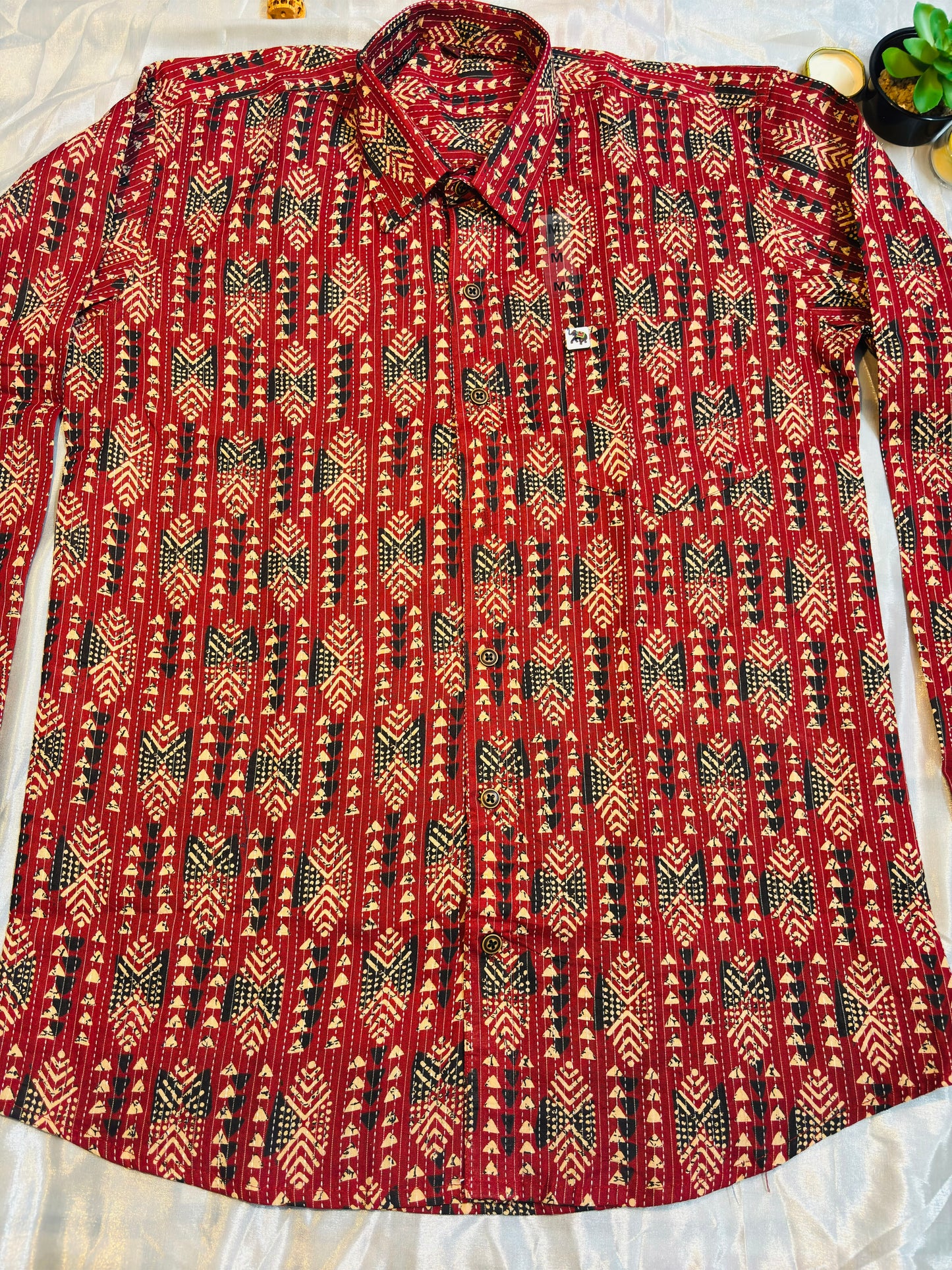 Red Katha Print | Regular Fit | Full Sleeves  Shirt