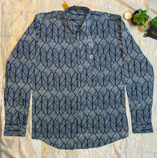 Blue Patterned Print | Regular Fit | Full Sleeves  Shirt