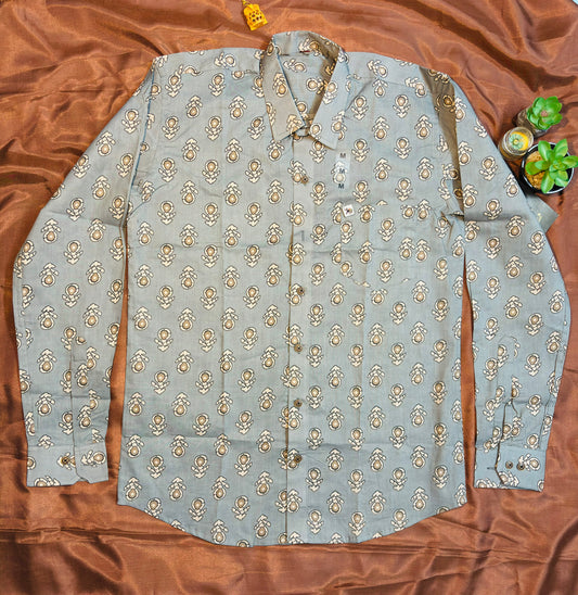 Grey Flower Patterned Print  | Regular Fit | Full Sleeves  Shirt