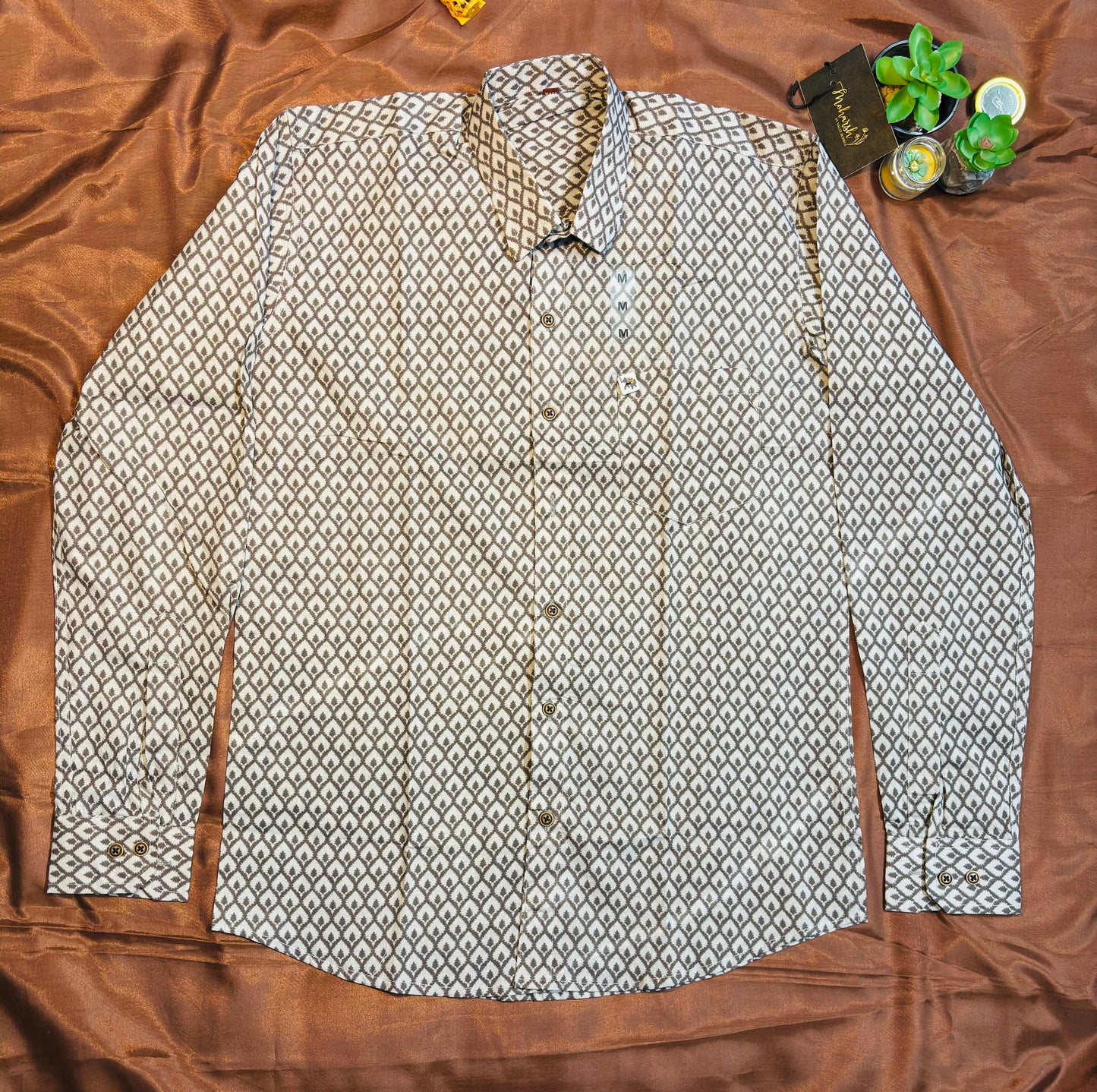 Geometric Grey Patterned Print  | Regular Fit | Full Sleeves  Shirt