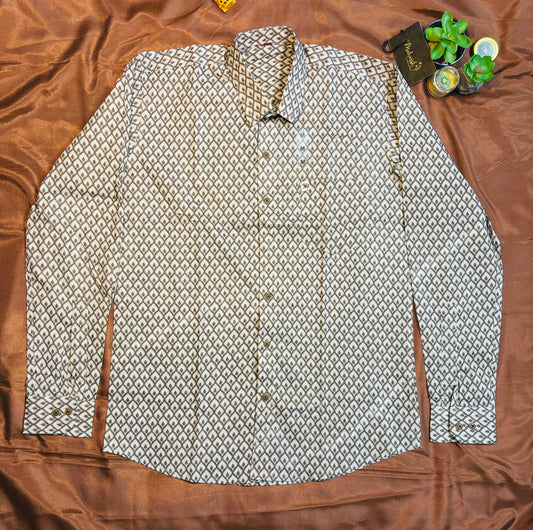 Geometric Grey Patterned Print  | Regular Fit | Full Sleeves  Shirt