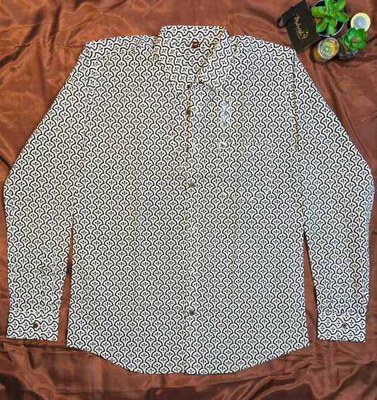 Black and White Geometric Print  | Regular Fit | Full Sleeves  Shirt