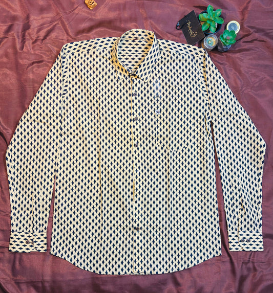 Cream Colour Patterned | Regular Fit | Full Sleeves  Shirt