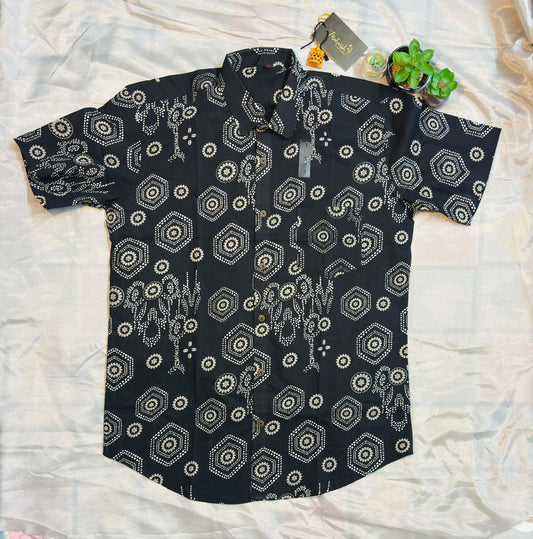 Black Mandala Art | Regular Fit | Half Sleeves  Shirt
