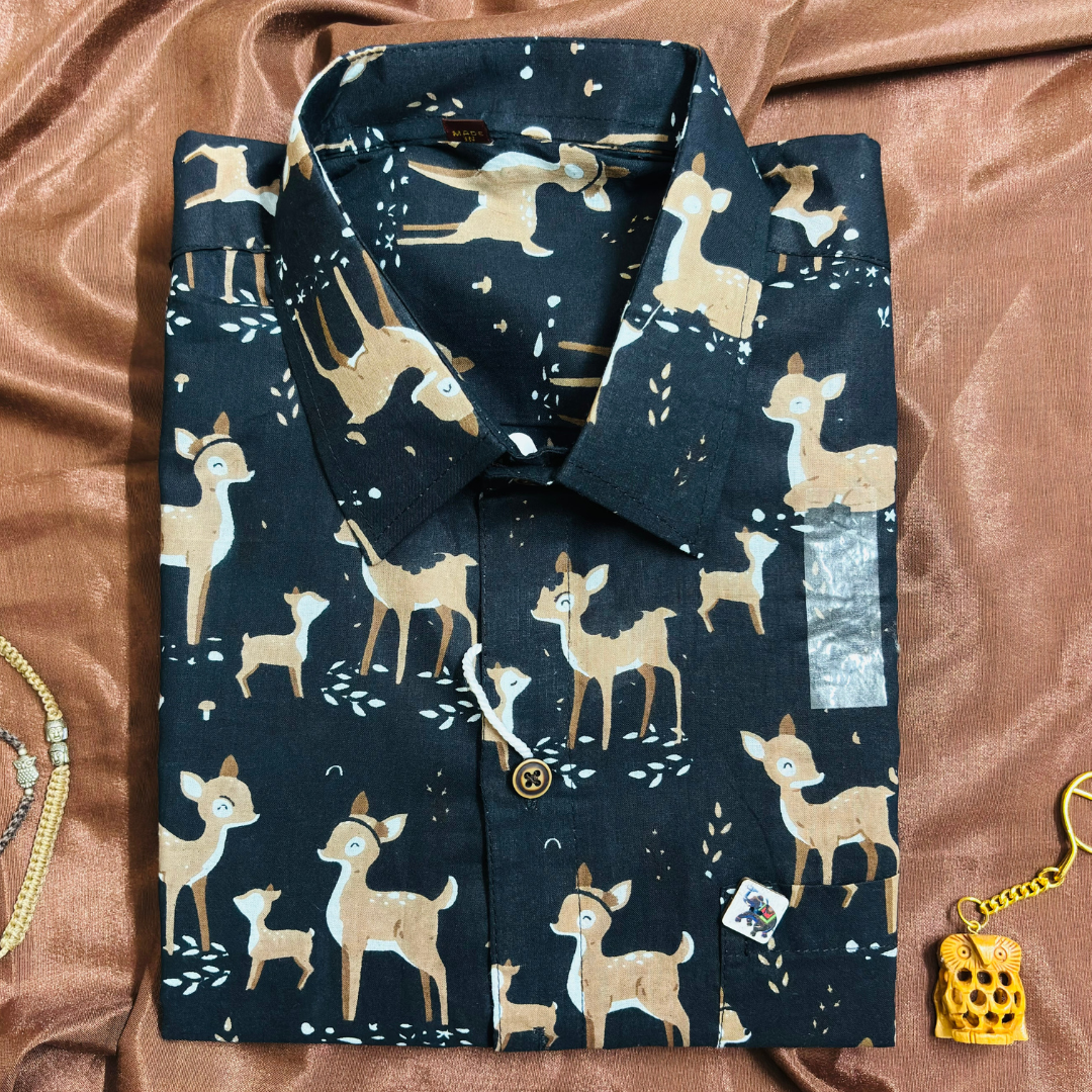 Black Animal Print | Regular Fit | Half Sleeves Shirt