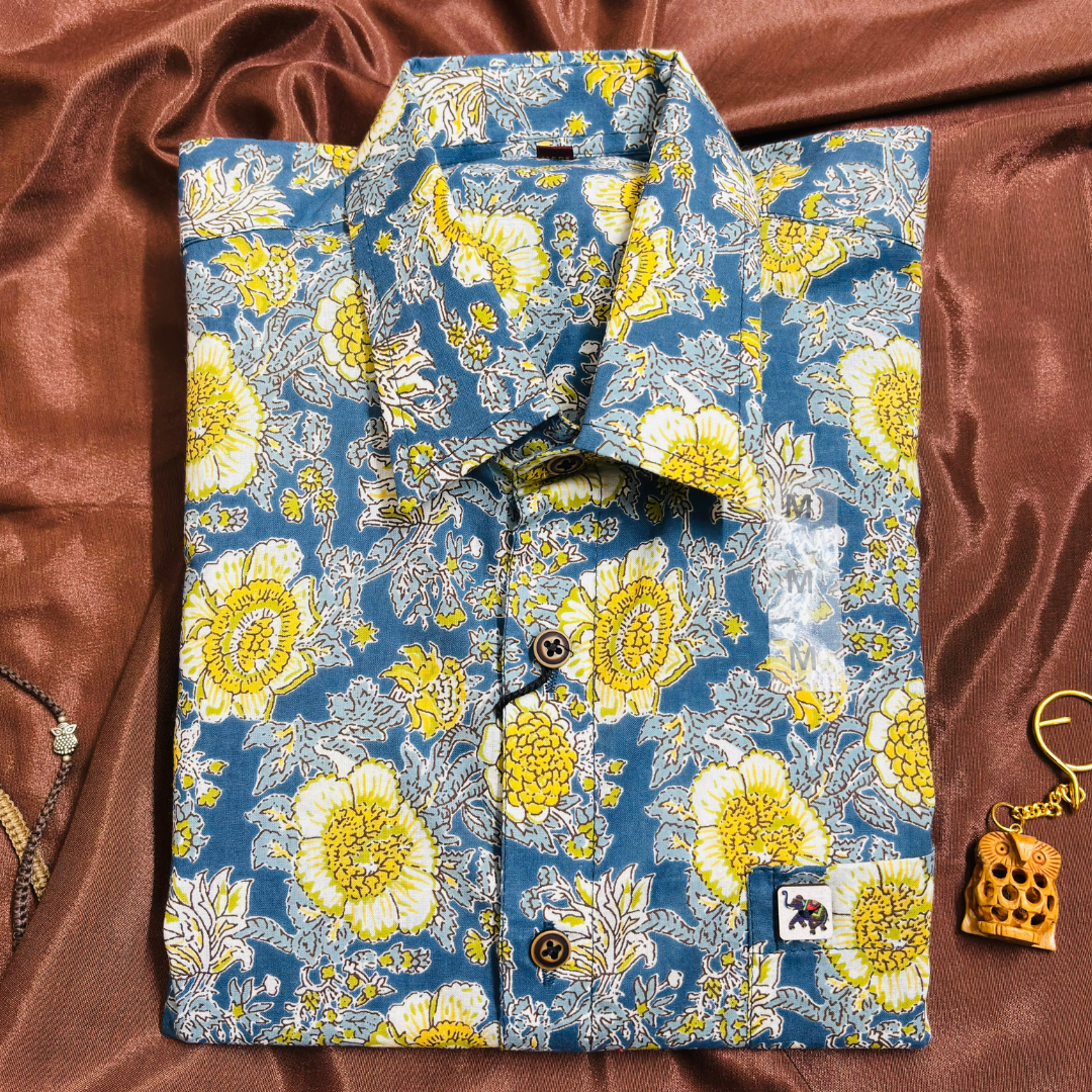 Yellow Flower Bloom | Regular Fit | Half Sleeves Shirt