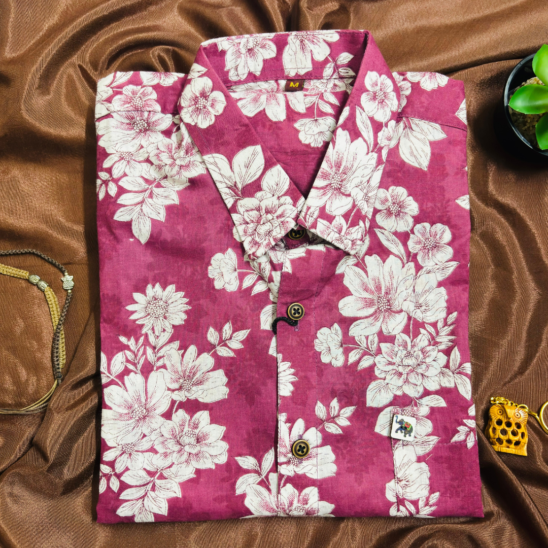 Pink Flower | Regular Fit | Half Sleeves Shirt